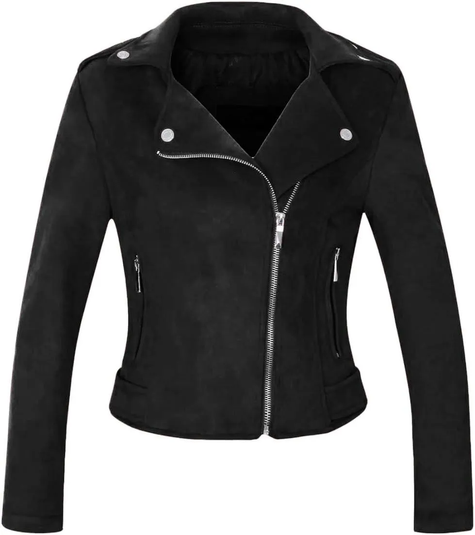 CHARTOU Women's Fall 2023 Fashion Faux Suede Leather Casual Moto Biker Jacket Coats