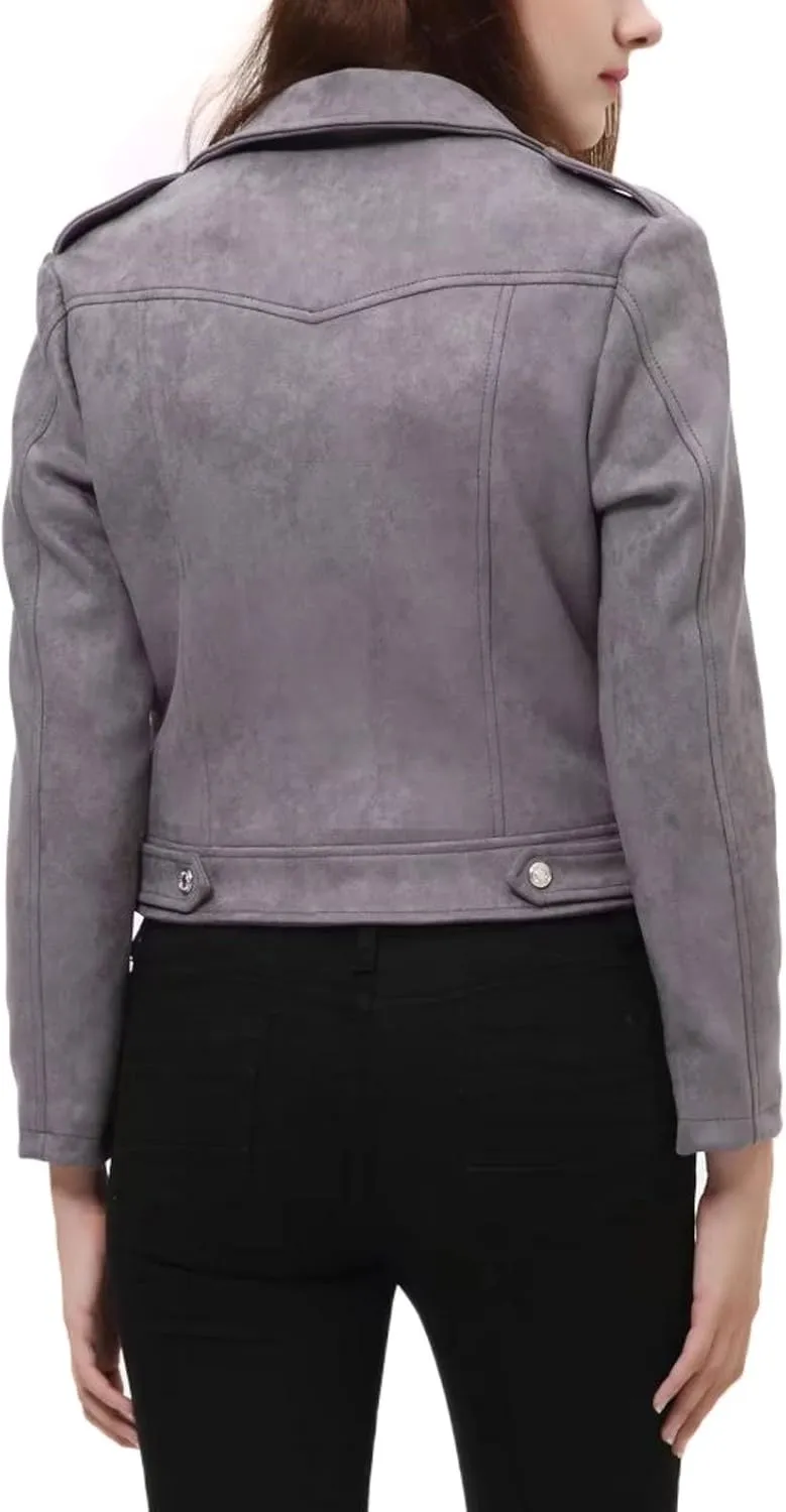 CHARTOU Women's Fall 2023 Fashion Faux Suede Leather Casual Moto Biker Jacket Coats