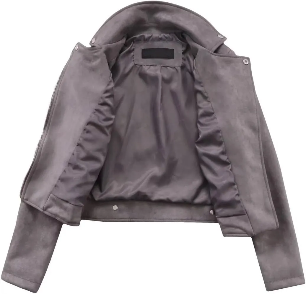 CHARTOU Women's Fall 2023 Fashion Faux Suede Leather Casual Moto Biker Jacket Coats