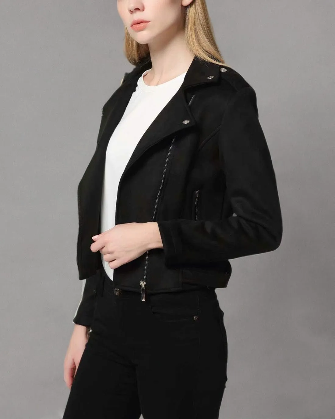 CHARTOU Women's Fall 2023 Fashion Faux Suede Leather Casual Moto Biker Jacket Coats