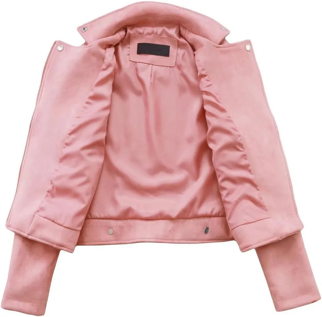CHARTOU Women's Fall 2023 Fashion Faux Suede Leather Casual Moto Biker Jacket Coats