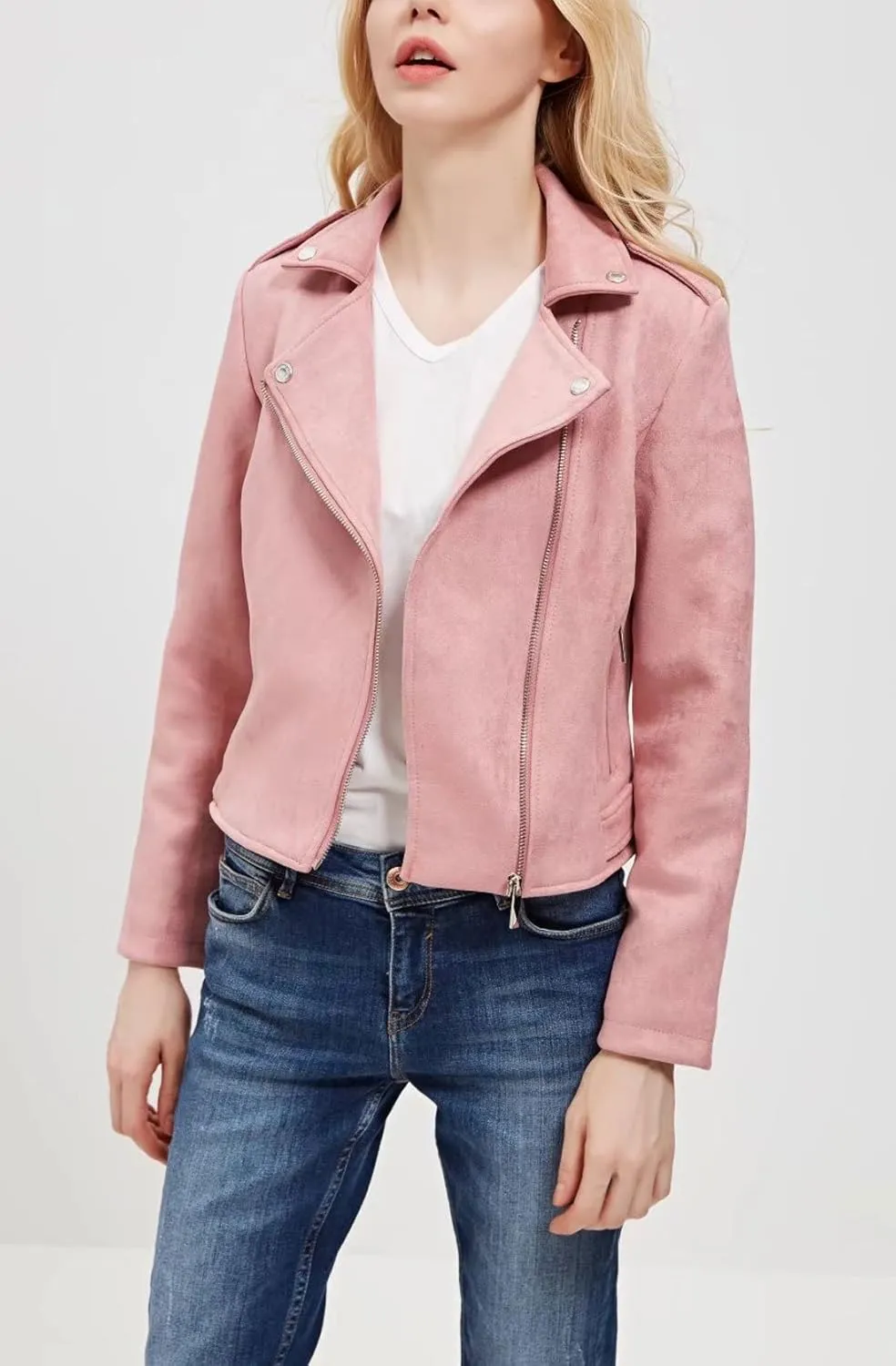 CHARTOU Women's Fall 2023 Fashion Faux Suede Leather Casual Moto Biker Jacket Coats