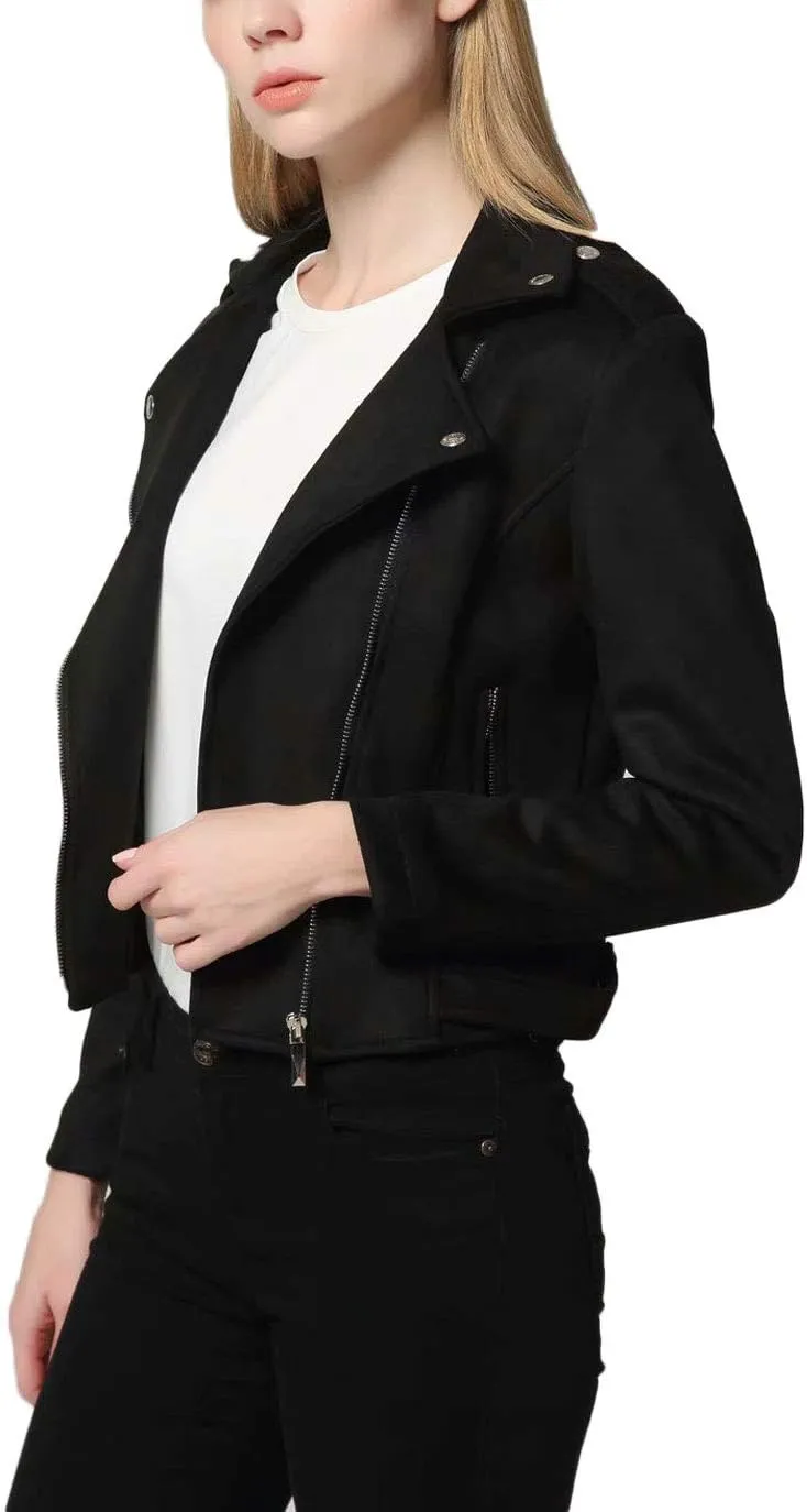 CHARTOU Women's Fall 2023 Fashion Faux Suede Leather Casual Moto Biker Jacket Coats