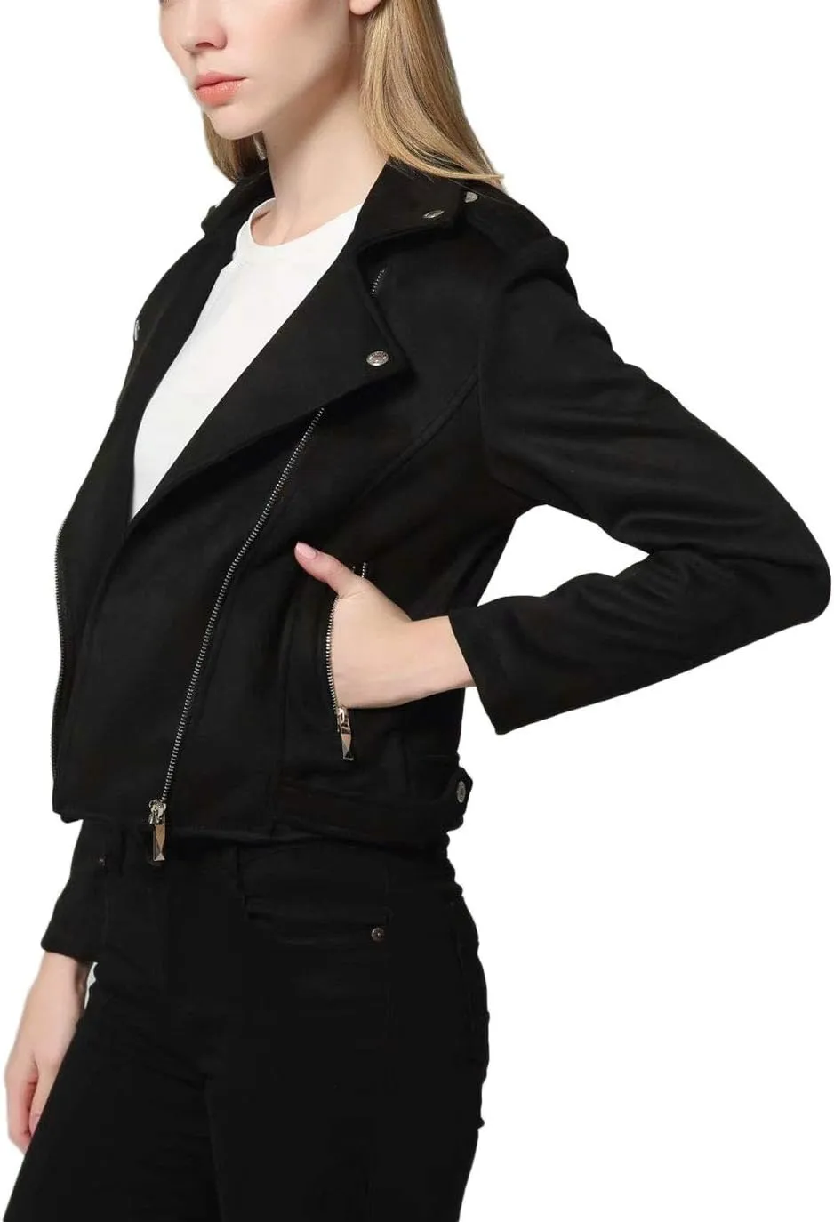 CHARTOU Women's Fall 2023 Fashion Faux Suede Leather Casual Moto Biker Jacket Coats