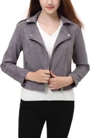CHARTOU Women's Fall 2023 Fashion Faux Suede Leather Casual Moto Biker Jacket Coats