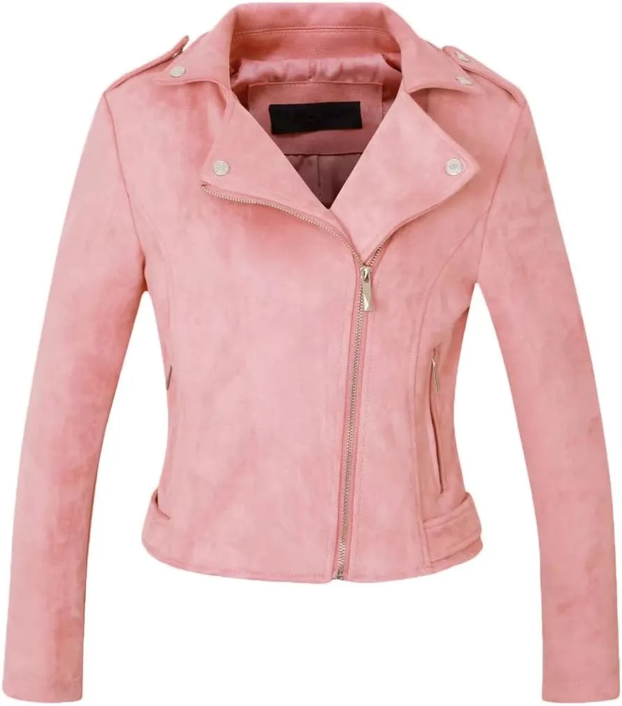 CHARTOU Women's Fall 2023 Fashion Faux Suede Leather Casual Moto Biker Jacket Coats