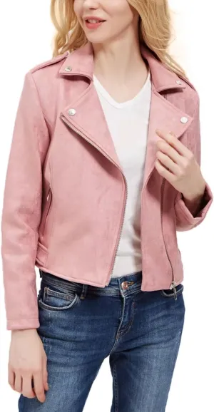 CHARTOU Women's Fall 2023 Fashion Faux Suede Leather Casual Moto Biker Jacket Coats