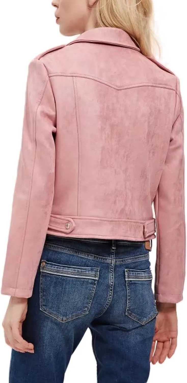 CHARTOU Women's Fall 2023 Fashion Faux Suede Leather Casual Moto Biker Jacket Coats