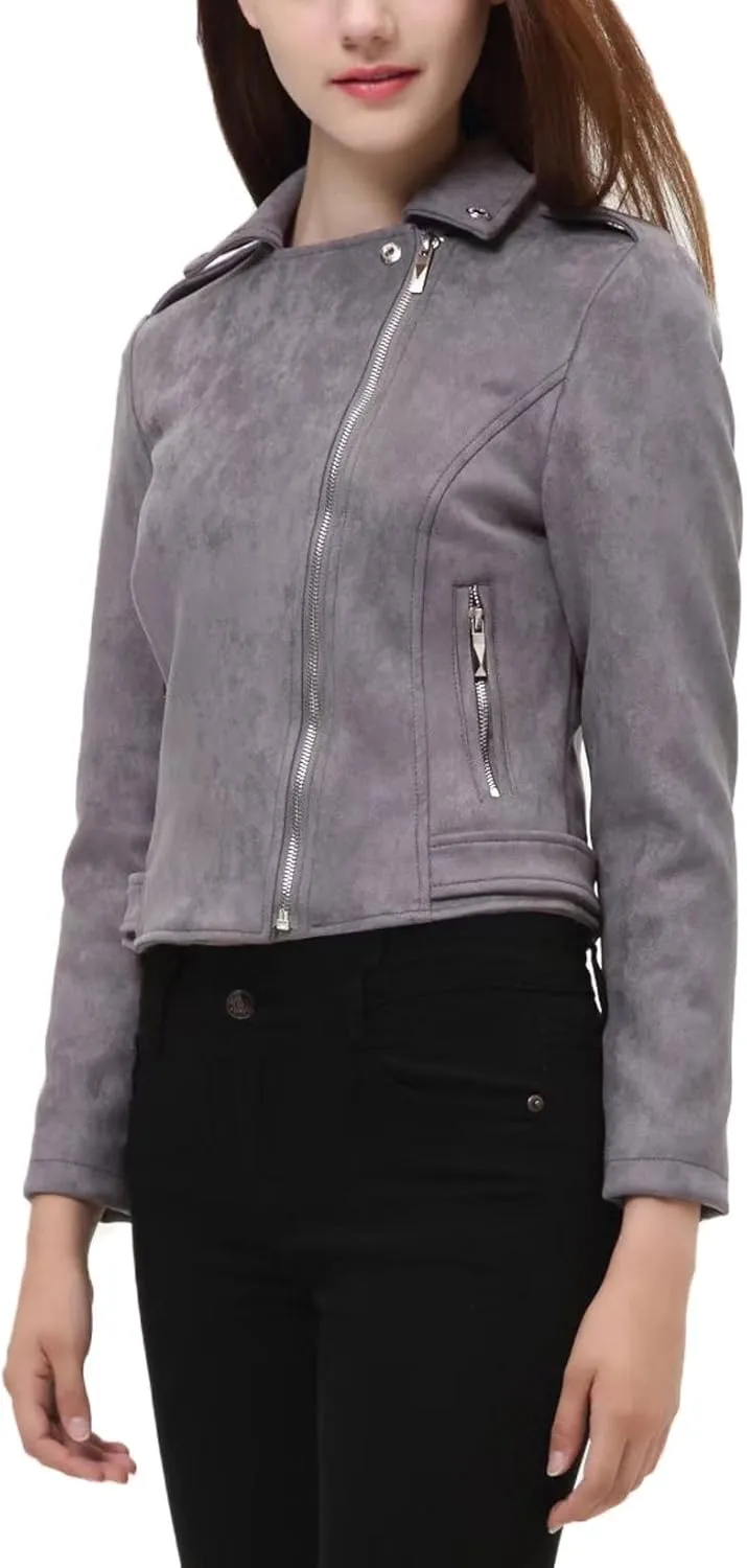 CHARTOU Women's Fall 2023 Fashion Faux Suede Leather Casual Moto Biker Jacket Coats