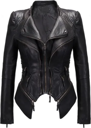 chouyatou Women's Fashion Studded Perfectly Shaping Faux Leather Biker Jacket