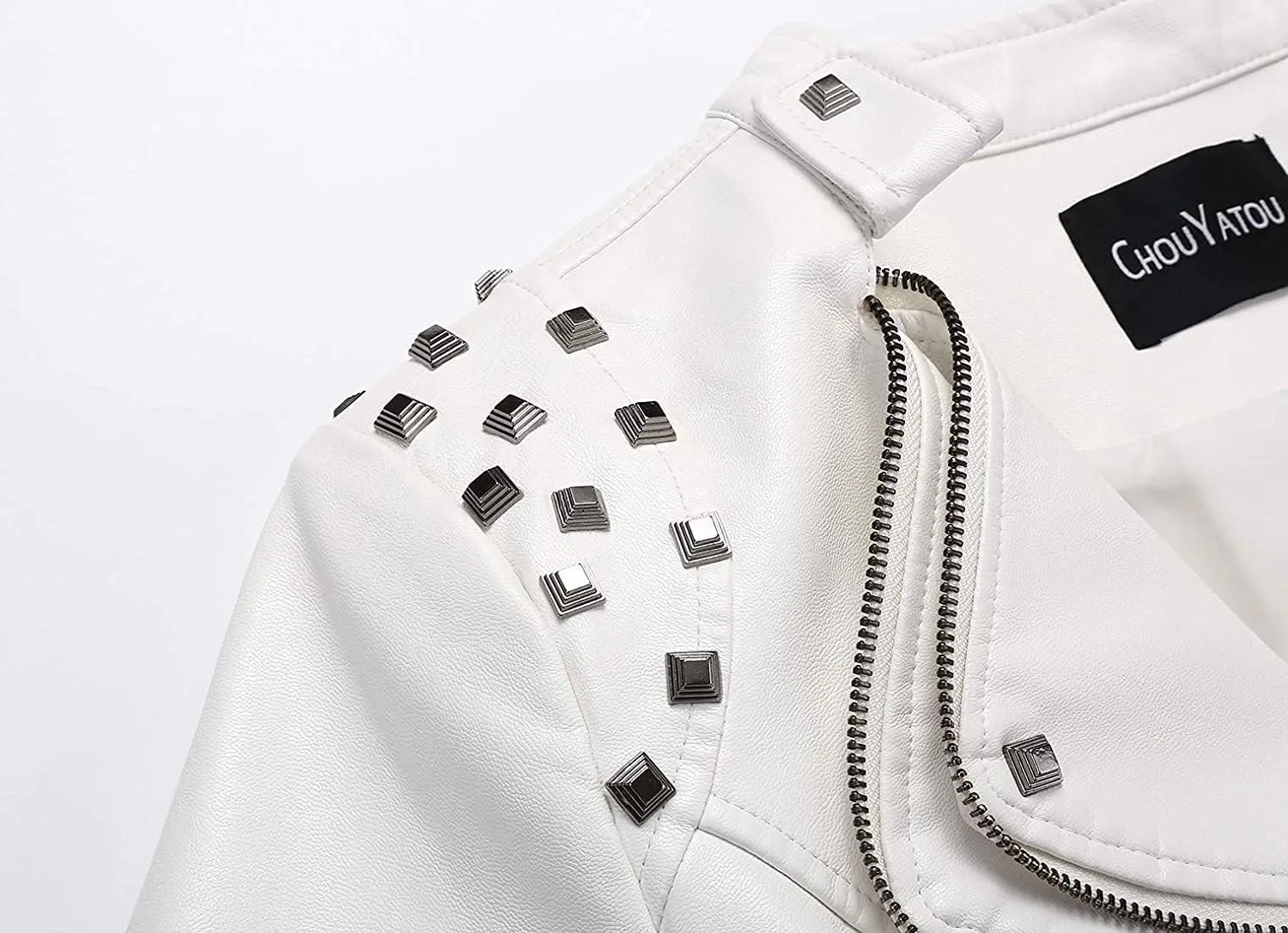 chouyatou Women's Fashion Studded Perfectly Shaping Faux Leather Biker Jacket