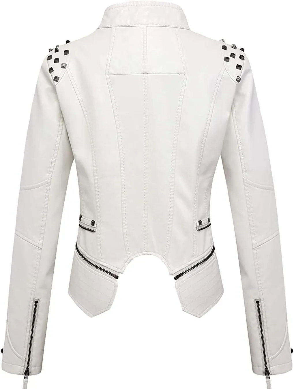 chouyatou Women's Fashion Studded Perfectly Shaping Faux Leather Biker Jacket