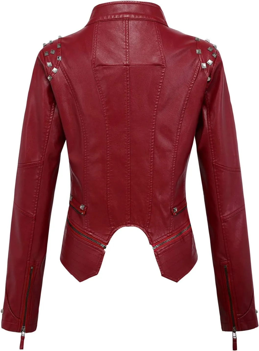 chouyatou Women's Fashion Studded Perfectly Shaping Faux Leather Biker Jacket