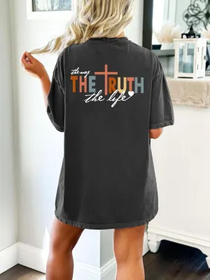 Christian Oversized Shirts for Women Jesus Shirt Religious Tshirt The Way The Truth The Life Vintage Graphic Tee Tops