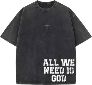 Christian Shirts for Men Inspirational God Faith Jesus Tshirts Oversized Vintage Cross Graphic Tees Acid Wash Tops