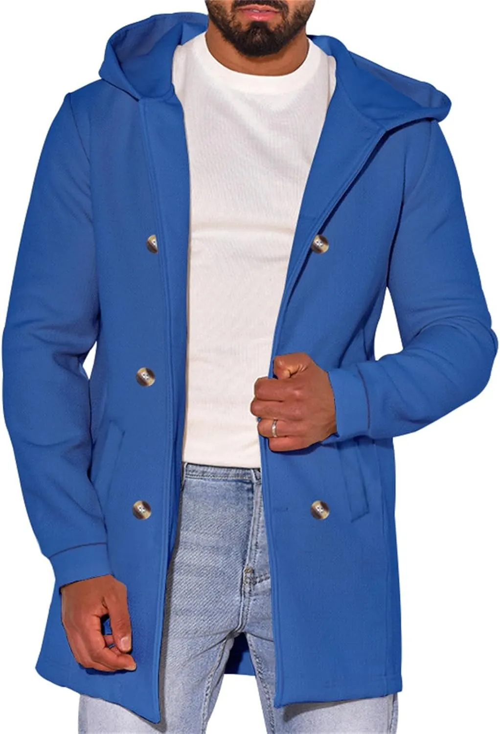 Coat For Men Solid Color Pockets Hooded Coat Men'S Thickened Coat Men'S Jacket Black Leather Trench Coat Men Mens