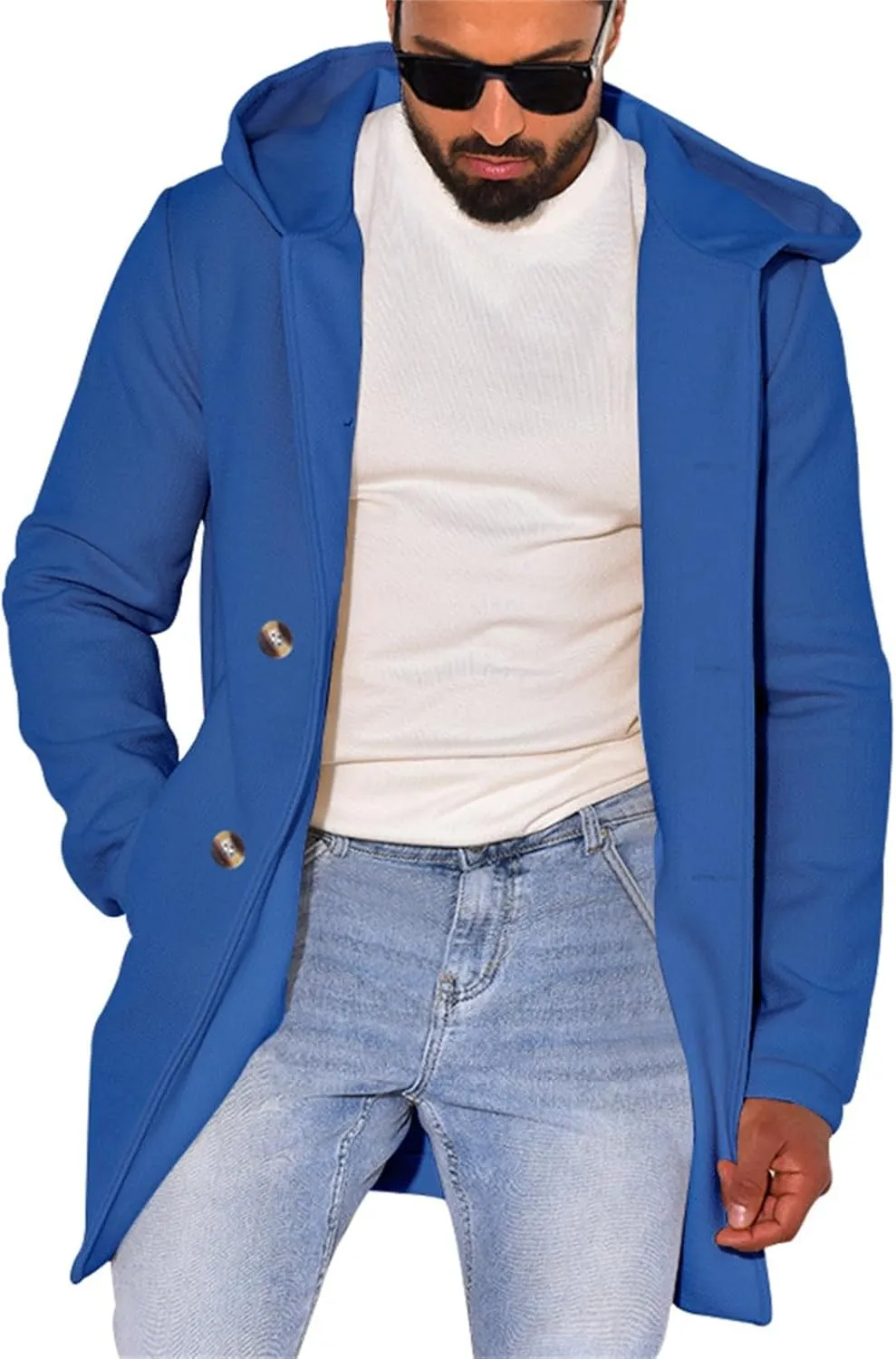 Coat For Men Solid Color Pockets Hooded Coat Men'S Thickened Coat Men'S Jacket Black Leather Trench Coat Men Mens