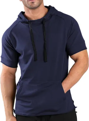 COOFANDY Men's Short Sleeve Hoodie Workout Gym Sweatshirt Muscle Fit Fashion Athletic Hoodies Pullover Cotton Hooded T-Shirts