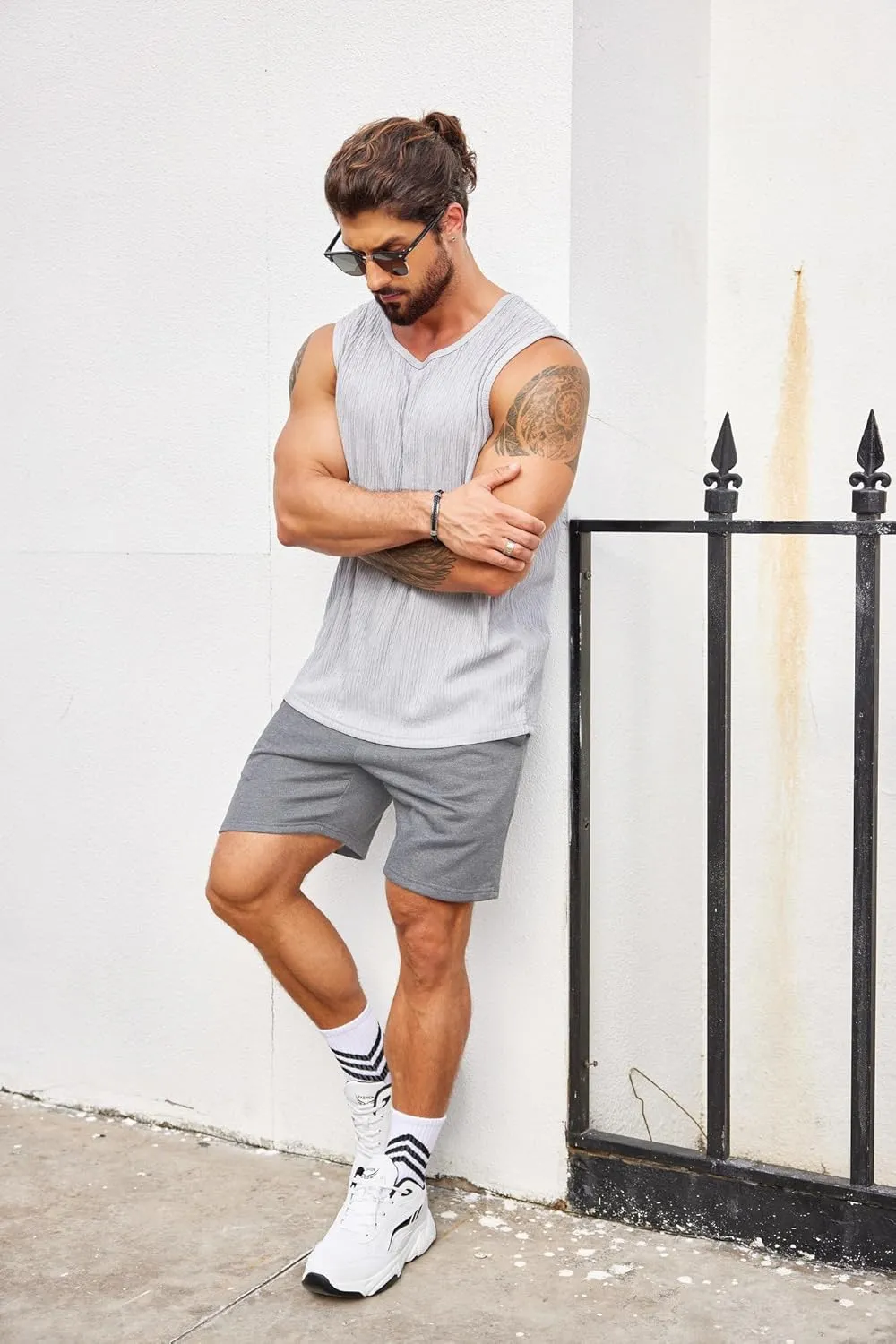 COOFANDY Men's Sweat Shorts 7 Inch Athletic Workout Shorts 2 Pack Casual Lounge Joggers Short Pants with Pockets