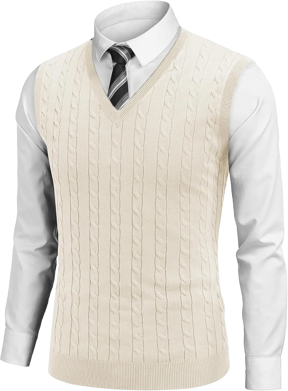 COOFANDY Men's Sweater Vest V Neck Slim Fit Cable Knitted Sleeveless Pullover Sweater