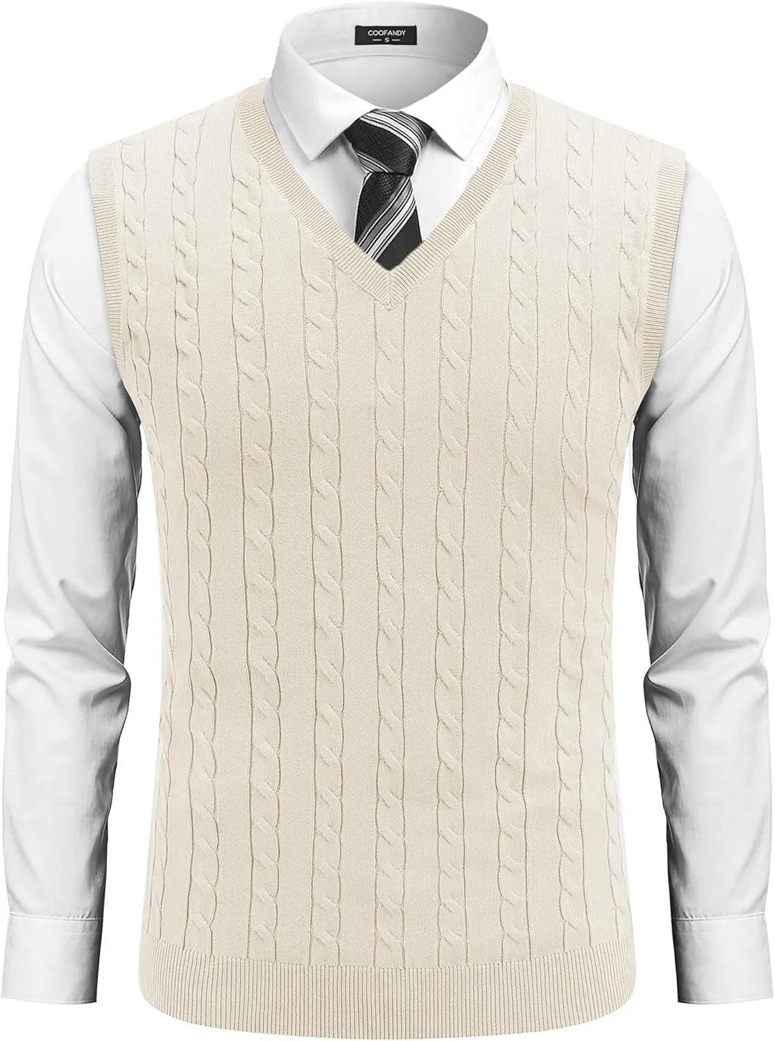 COOFANDY Men's Sweater Vest V Neck Slim Fit Cable Knitted Sleeveless Pullover Sweater