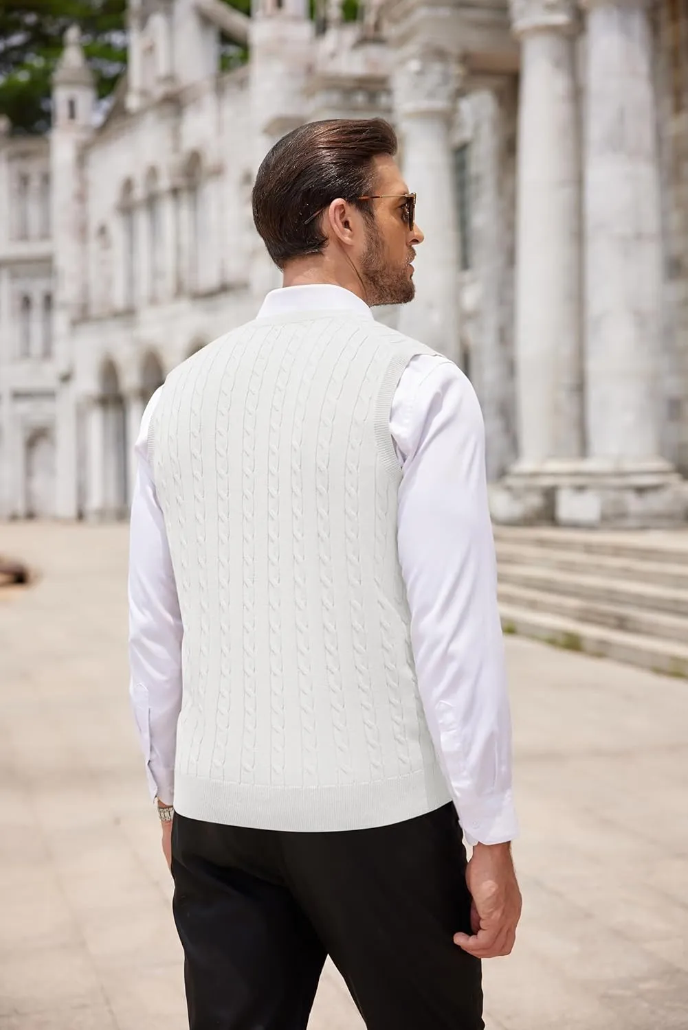 COOFANDY Men's Sweater Vest V Neck Slim Fit Cable Knitted Sleeveless Pullover Sweater