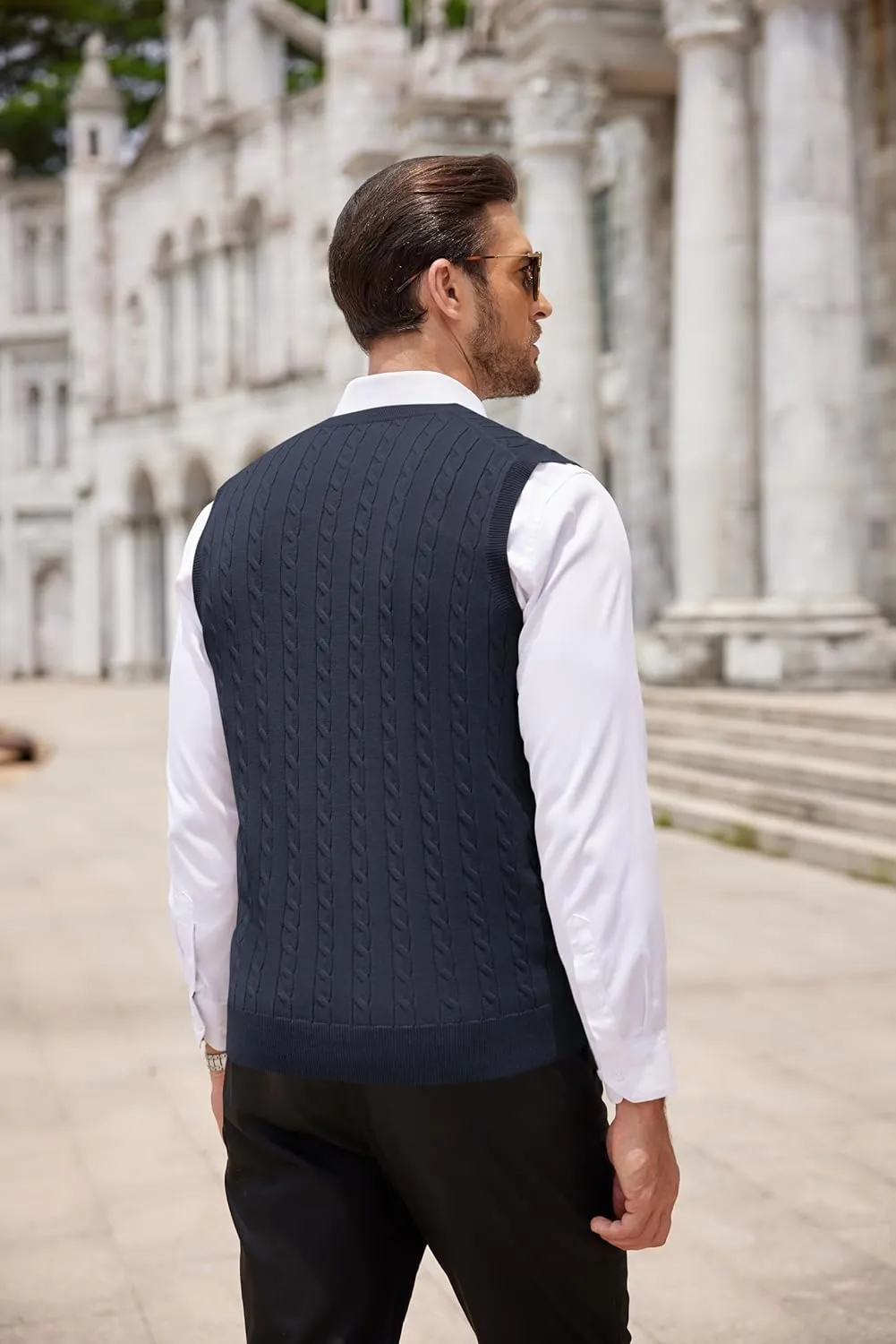 COOFANDY Men's Sweater Vest V Neck Slim Fit Cable Knitted Sleeveless Pullover Sweater