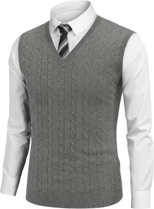 COOFANDY Men's Sweater Vest V Neck Slim Fit Cable Knitted Sleeveless Pullover Sweater