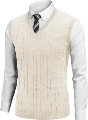 COOFANDY Men's Sweater Vest V Neck Slim Fit Cable Knitted Sleeveless Pullover Sweater