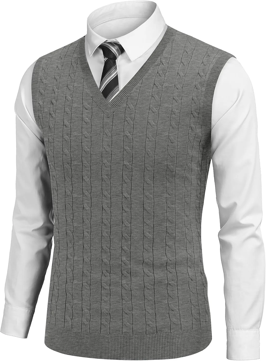 COOFANDY Men's Sweater Vest V Neck Slim Fit Cable Knitted Sleeveless Pullover Sweater