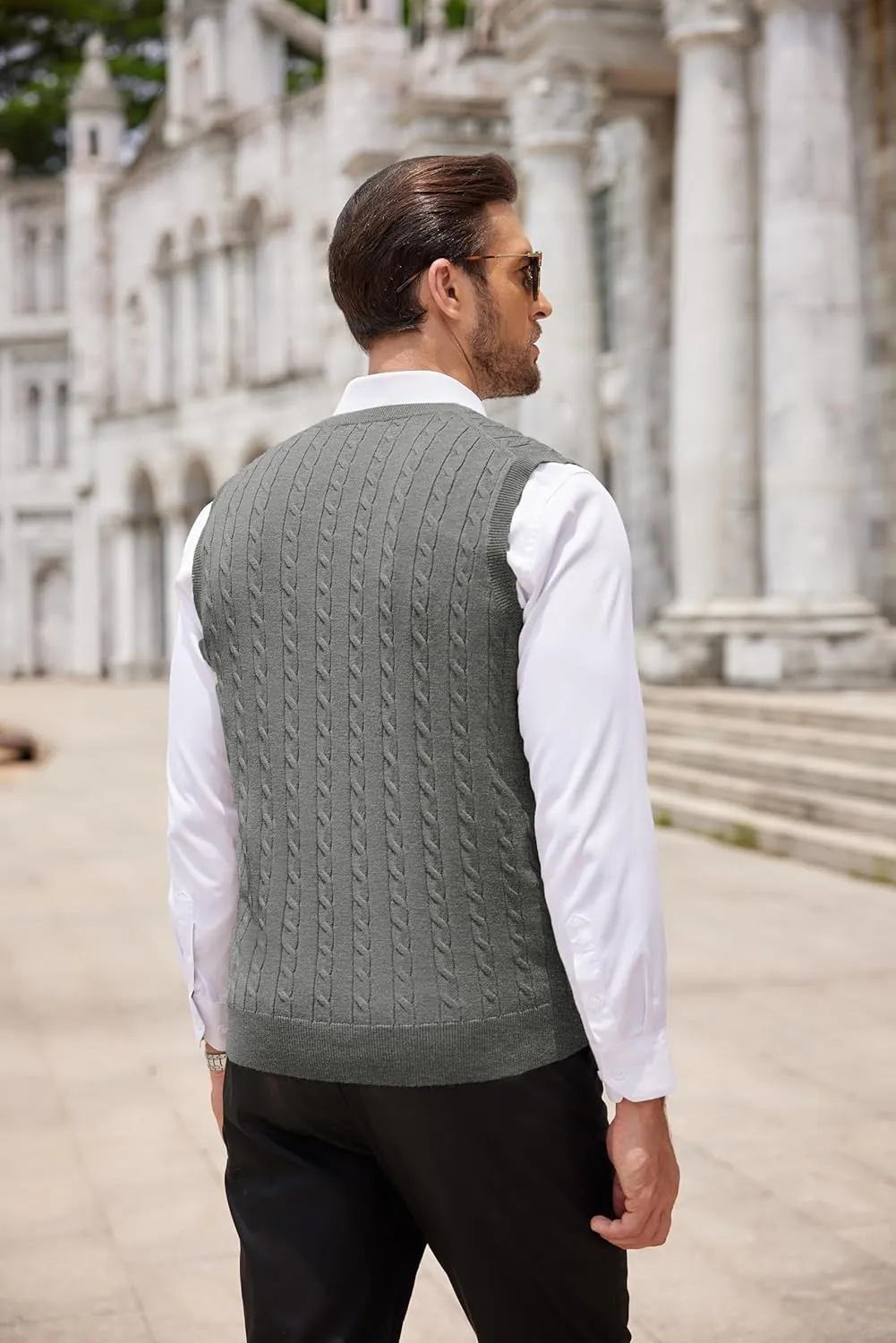 COOFANDY Men's Sweater Vest V Neck Slim Fit Cable Knitted Sleeveless Pullover Sweater