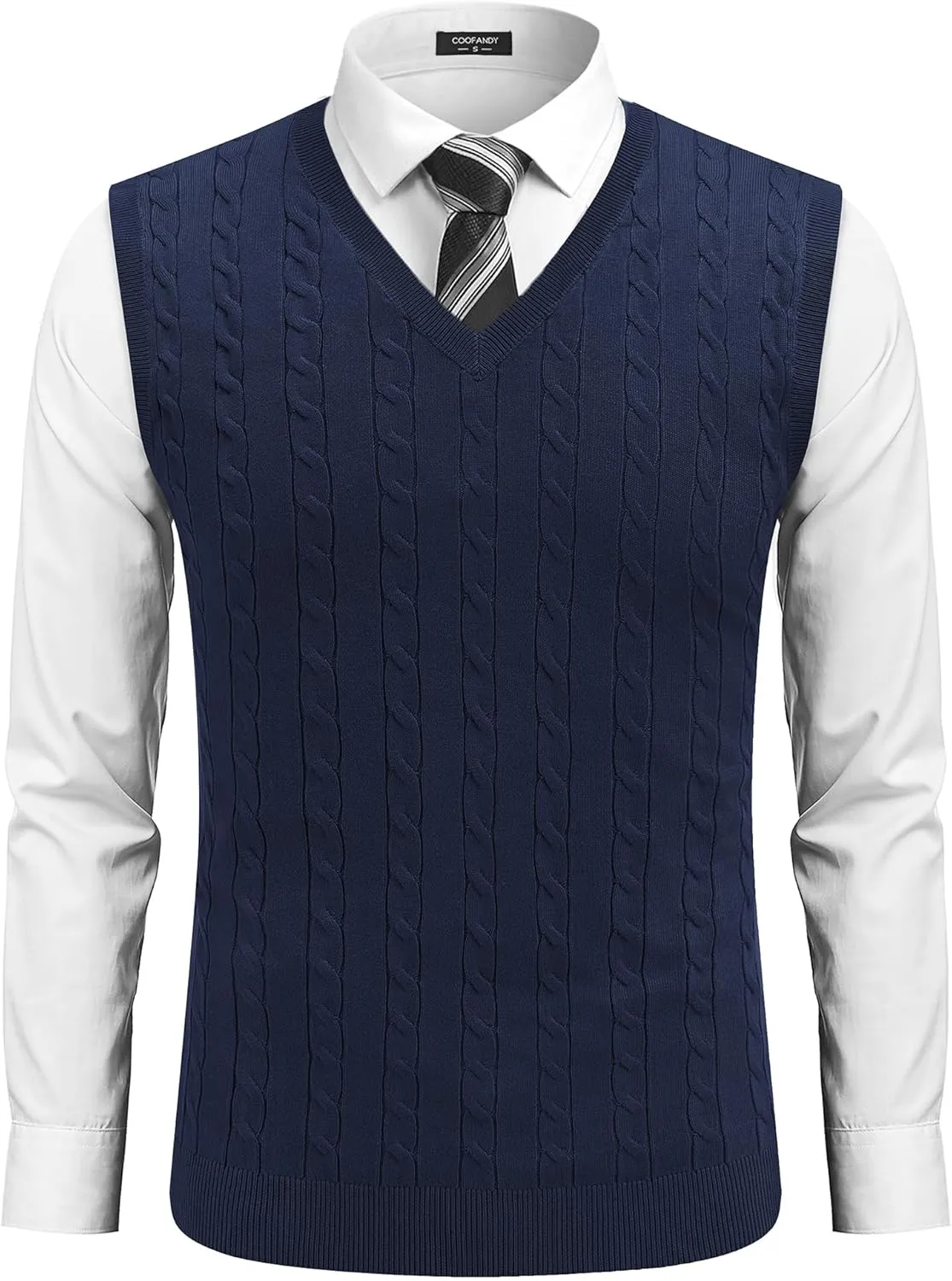 COOFANDY Men's Sweater Vest V Neck Slim Fit Cable Knitted Sleeveless Pullover Sweater