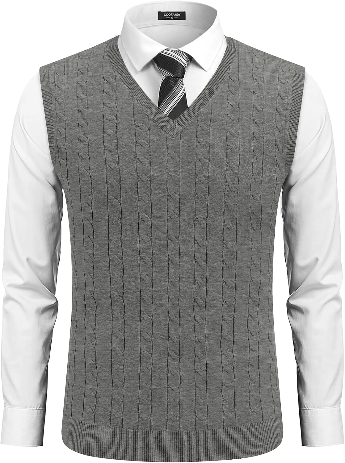 COOFANDY Men's Sweater Vest V Neck Slim Fit Cable Knitted Sleeveless Pullover Sweater