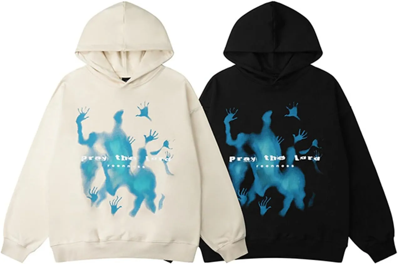 COOLMONAR Men's Vintage Oversized Star Graphic Print Hoodie Streetwear Zip-Up Hoodies Sweatshirt Casual Hooded
