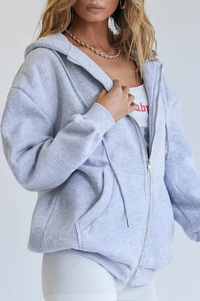 COOLMONAR Womens Zip Up Hoodies Long Sleeve Fall Hooded Sweatshirt Oversize Fleece Jacket With Pockets