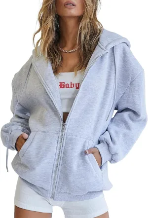 COOLMONAR Womens Zip Up Hoodies Long Sleeve Fall Hooded Sweatshirt Oversize Fleece Jacket With Pockets
