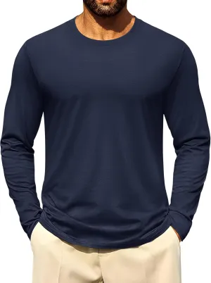 Cotrasen Mens Long Sleeve Tee Shirts Cotton Crew Neck Moisture Wicking Soft Casual Basic T-Shirts