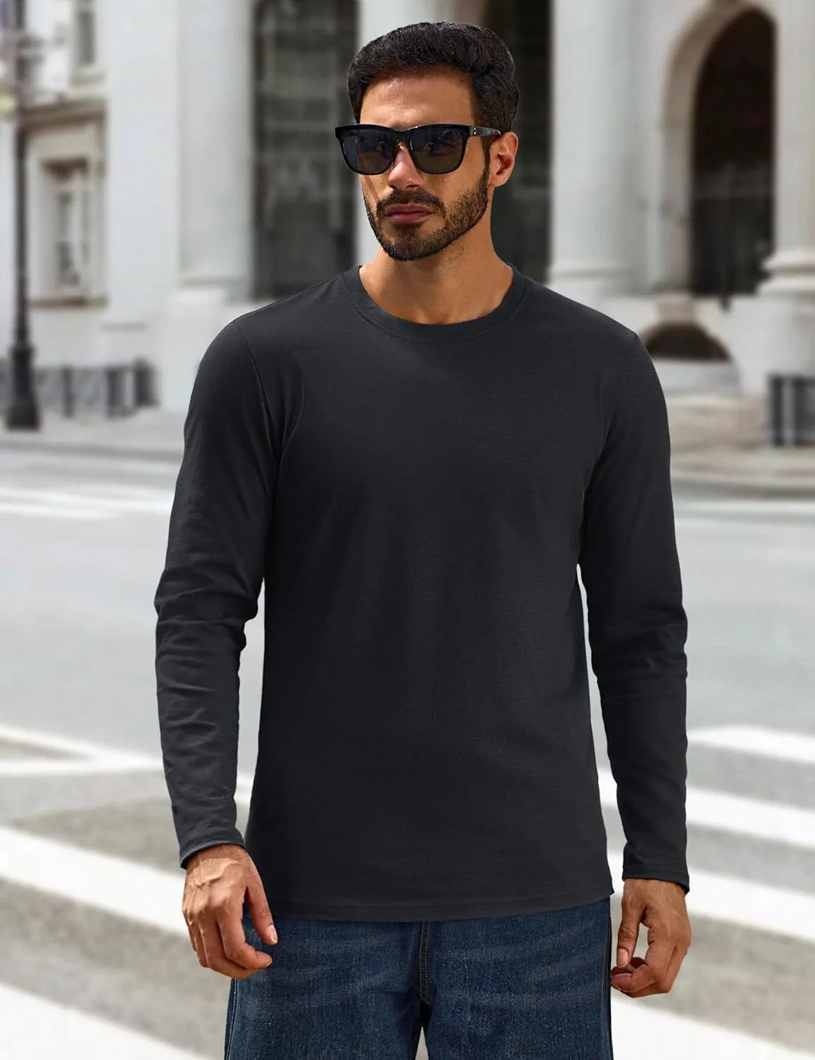 Cotrasen Mens Long Sleeve Tee Shirts Cotton Crew Neck Moisture Wicking Soft Casual Basic T-Shirts