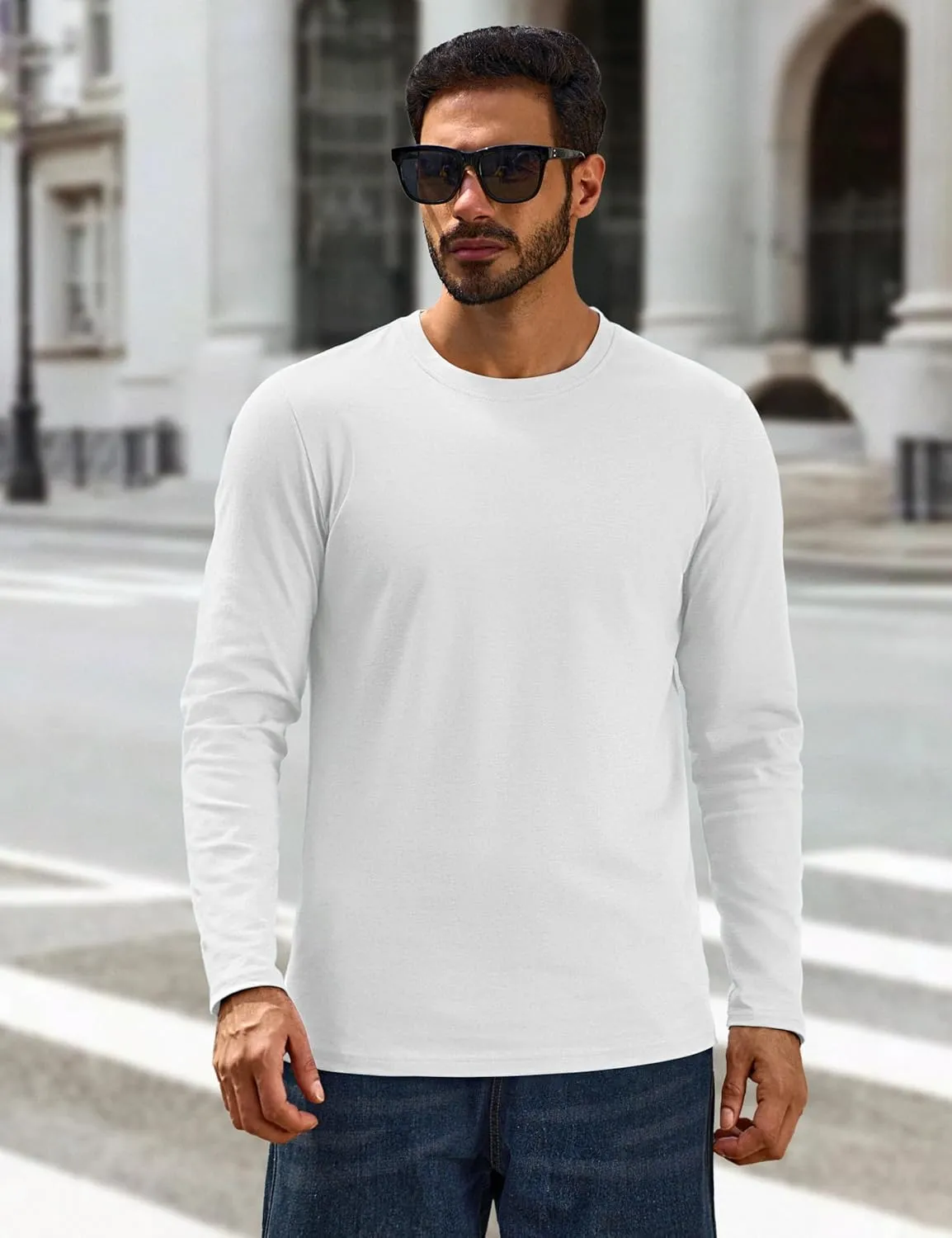 Cotrasen Mens Long Sleeve Tee Shirts Cotton Crew Neck Moisture Wicking Soft Casual Basic T-Shirts