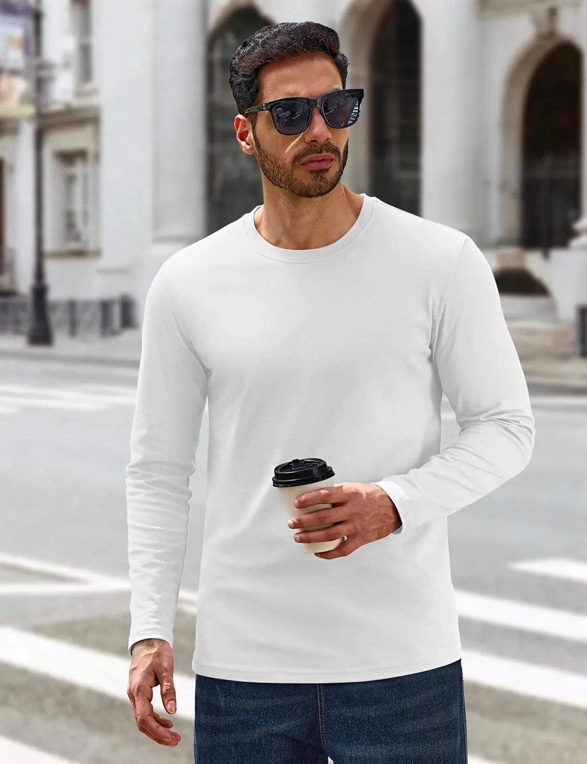 Cotrasen Mens Long Sleeve Tee Shirts Cotton Crew Neck Moisture Wicking Soft Casual Basic T-Shirts