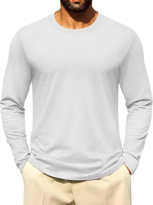 Cotrasen Mens Long Sleeve Tee Shirts Cotton Crew Neck Moisture Wicking Soft Casual Basic T-Shirts