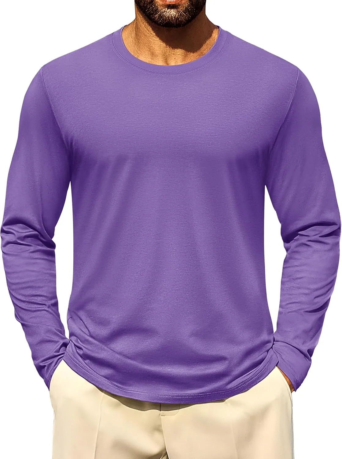 Cotrasen Mens Long Sleeve Tee Shirts Cotton Crew Neck Moisture Wicking Soft Casual Basic T-Shirts