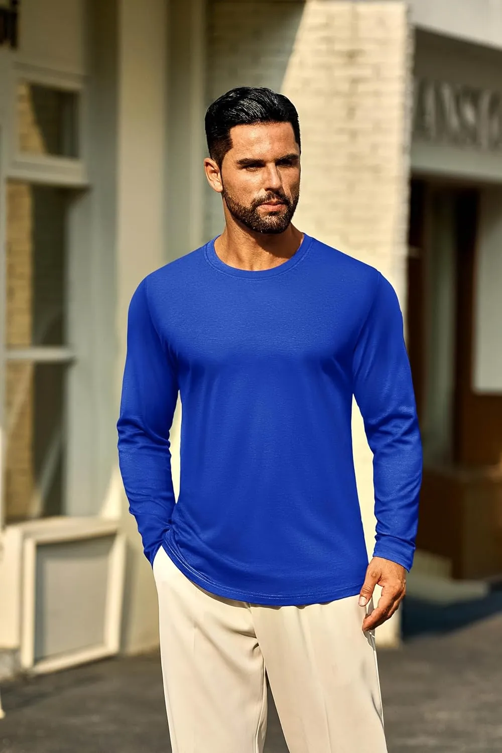 Cotrasen Mens Long Sleeve Tee Shirts Cotton Crew Neck Moisture Wicking Soft Casual Basic T-Shirts