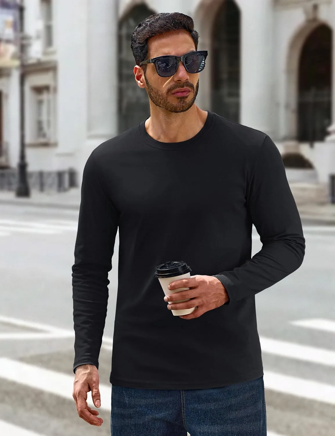 Cotrasen Mens Long Sleeve Tee Shirts Cotton Crew Neck Moisture Wicking Soft Casual Basic T-Shirts