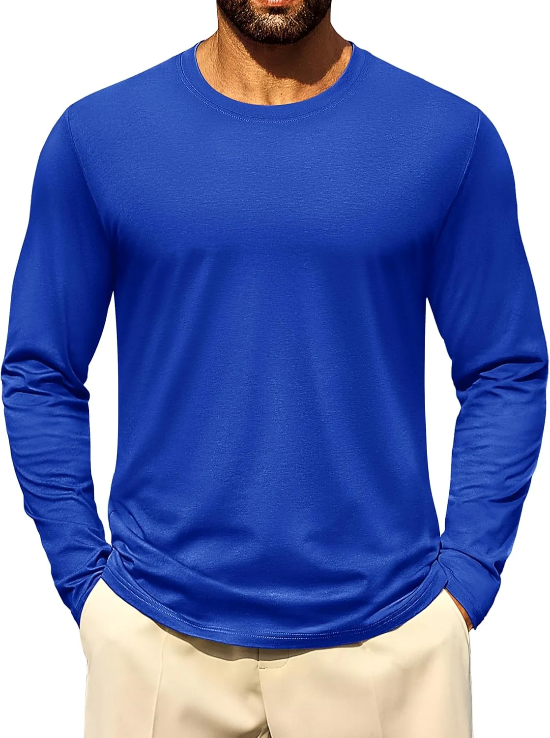 Cotrasen Mens Long Sleeve Tee Shirts Cotton Crew Neck Moisture Wicking Soft Casual Basic T-Shirts
