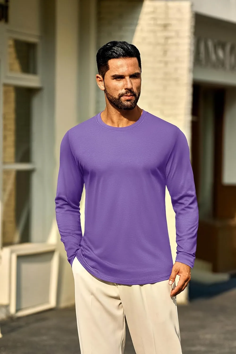 Cotrasen Mens Long Sleeve Tee Shirts Cotton Crew Neck Moisture Wicking Soft Casual Basic T-Shirts