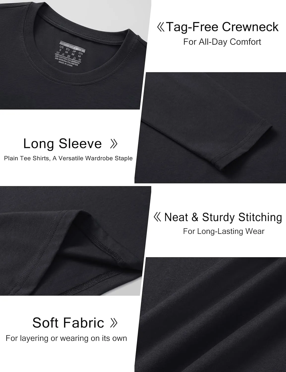 Cotrasen Mens Long Sleeve Tee Shirts Cotton Crew Neck Moisture Wicking Soft Casual Basic T-Shirts