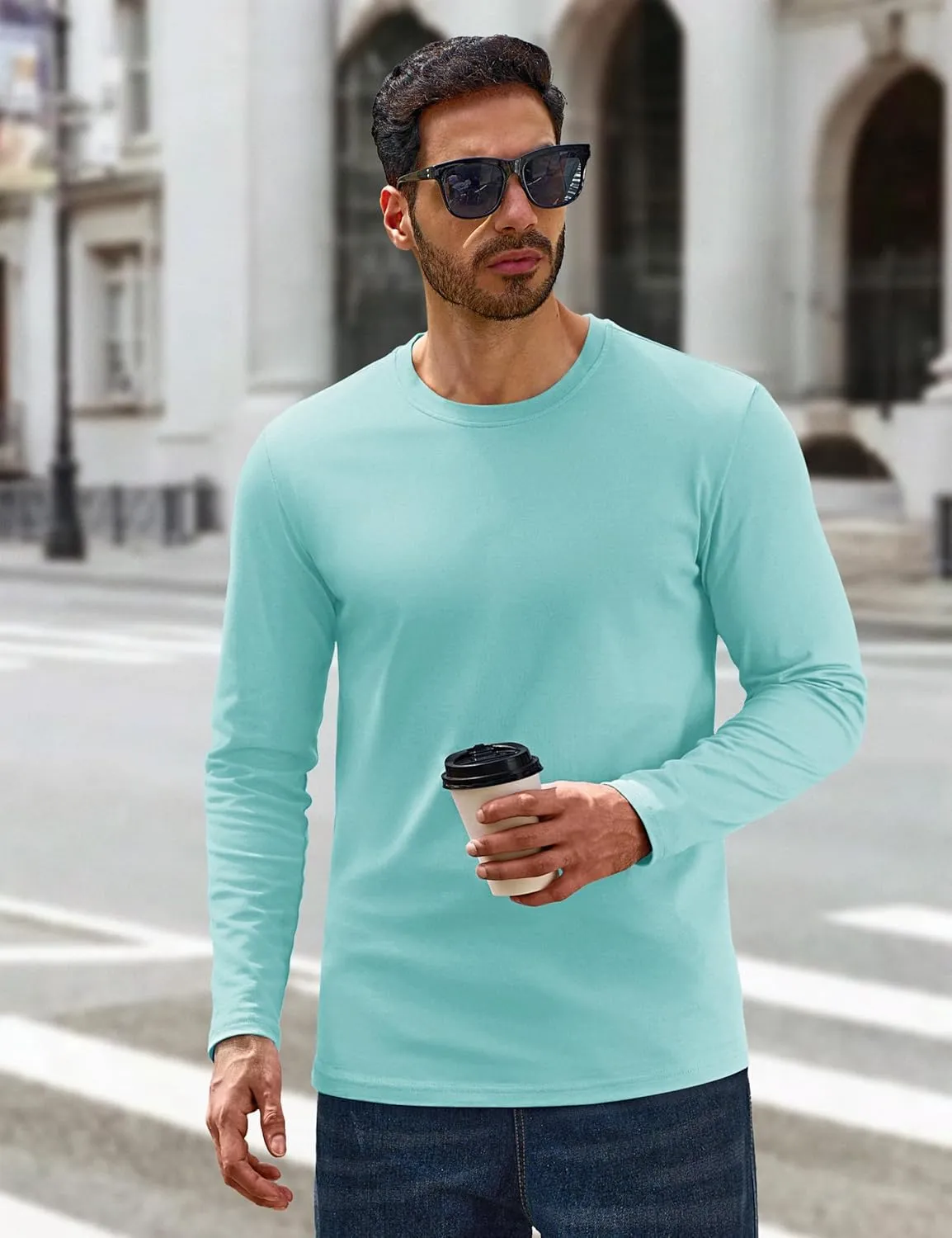 Cotrasen Mens Long Sleeve Tee Shirts Cotton Crew Neck Moisture Wicking Soft Casual Basic T-Shirts