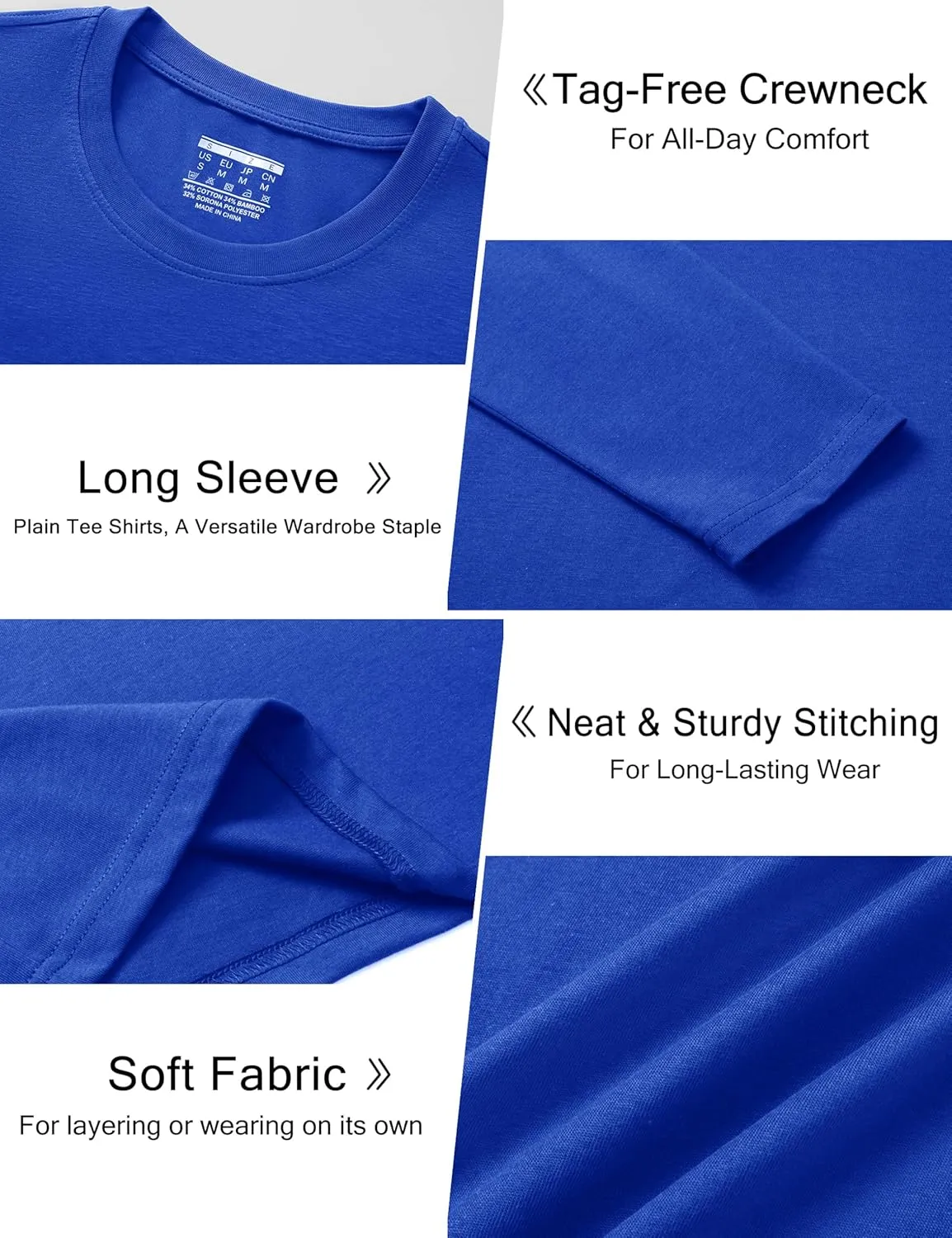 Cotrasen Mens Long Sleeve Tee Shirts Cotton Crew Neck Moisture Wicking Soft Casual Basic T-Shirts