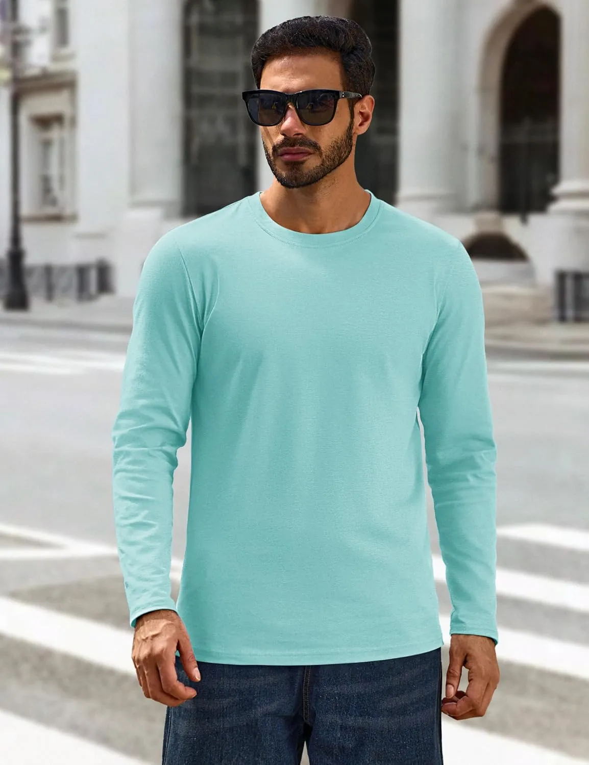 Cotrasen Mens Long Sleeve Tee Shirts Cotton Crew Neck Moisture Wicking Soft Casual Basic T-Shirts